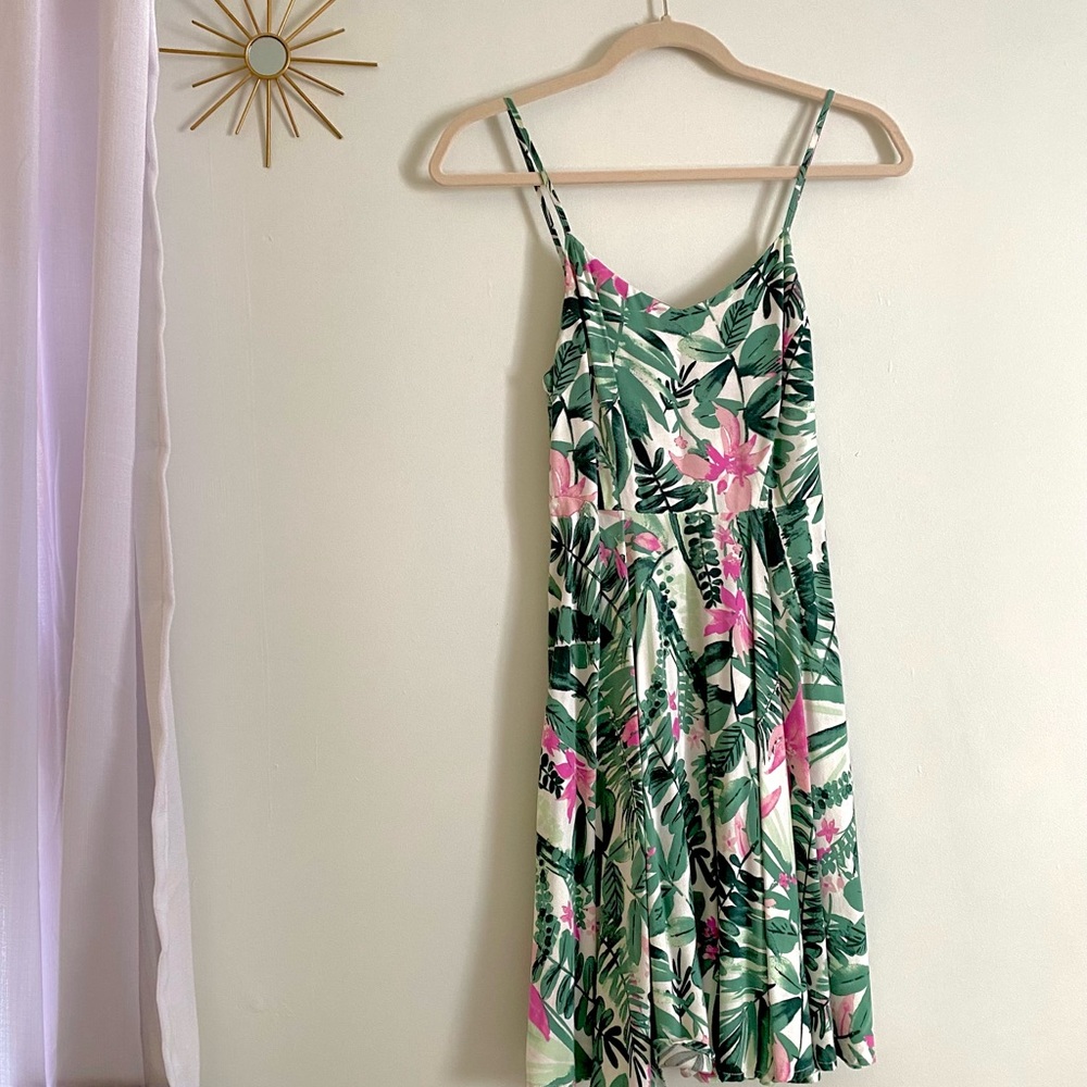 Tropical Green & Pink Printed Summer Dress Old Navy